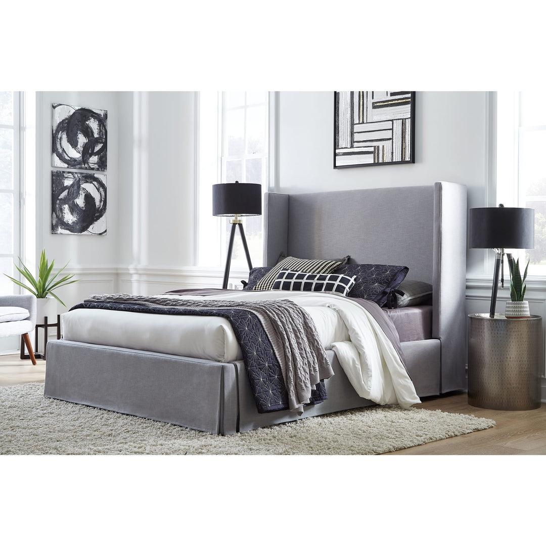 Cresta Upholstered Skirted Footboard Storage Panel Bed Gray