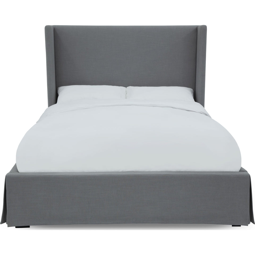 Cresta Upholstered Storage Panel Bed with Skirted Footboard – Queen, Gray