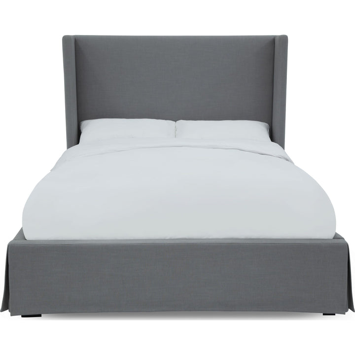 Cresta Upholstered Storage Panel Bed with Skirted Footboard – Queen, Gray