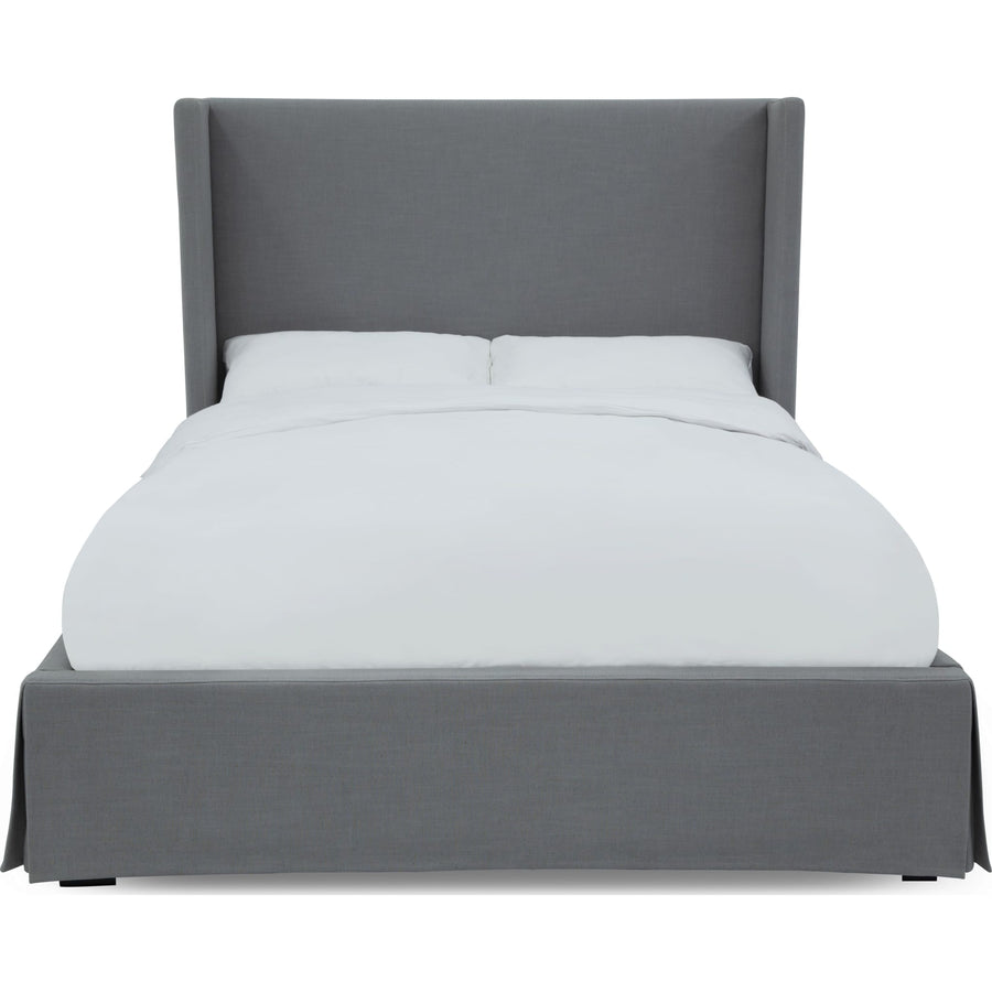 Cresta Upholstered Storage Panel Bed with Skirted Footboard – Queen, Gray