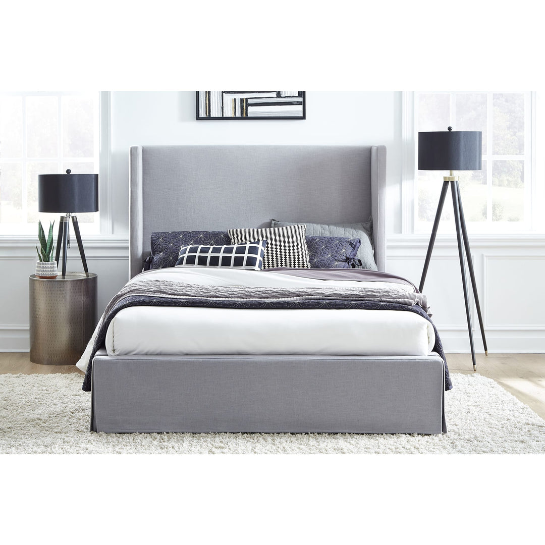 Cresta Upholstered Skirted Footboard Storage Panel Bed Gray