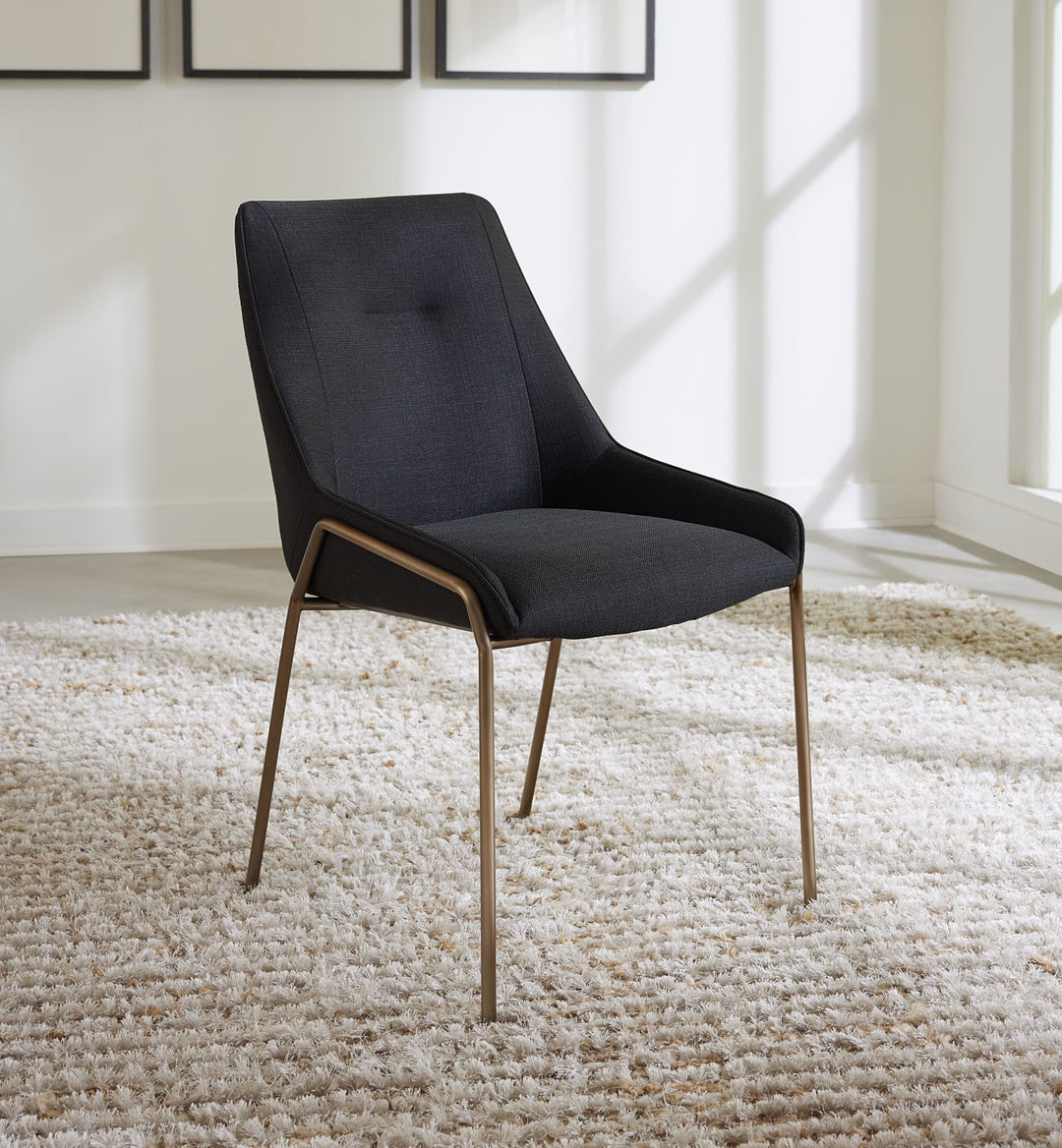 Cyrus Upholstered Dining Chair in Coal Fabric and Brushed Bronze Metal