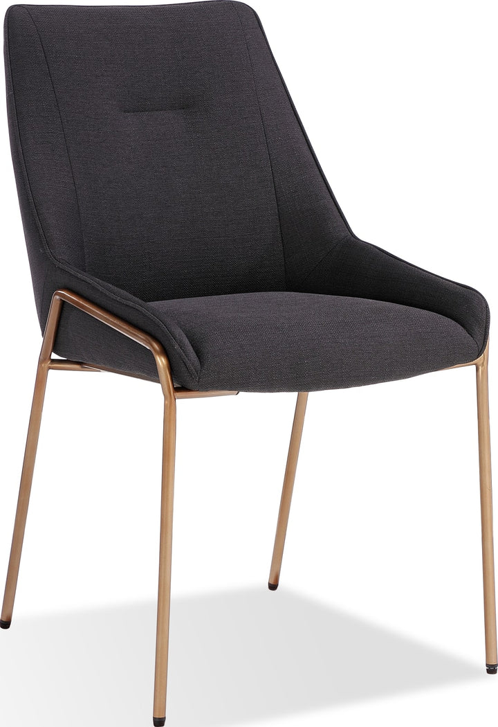 Cyrus Upholstered Dining Chair in Coal Fabric and Brushed Bronze Metal – view 3
