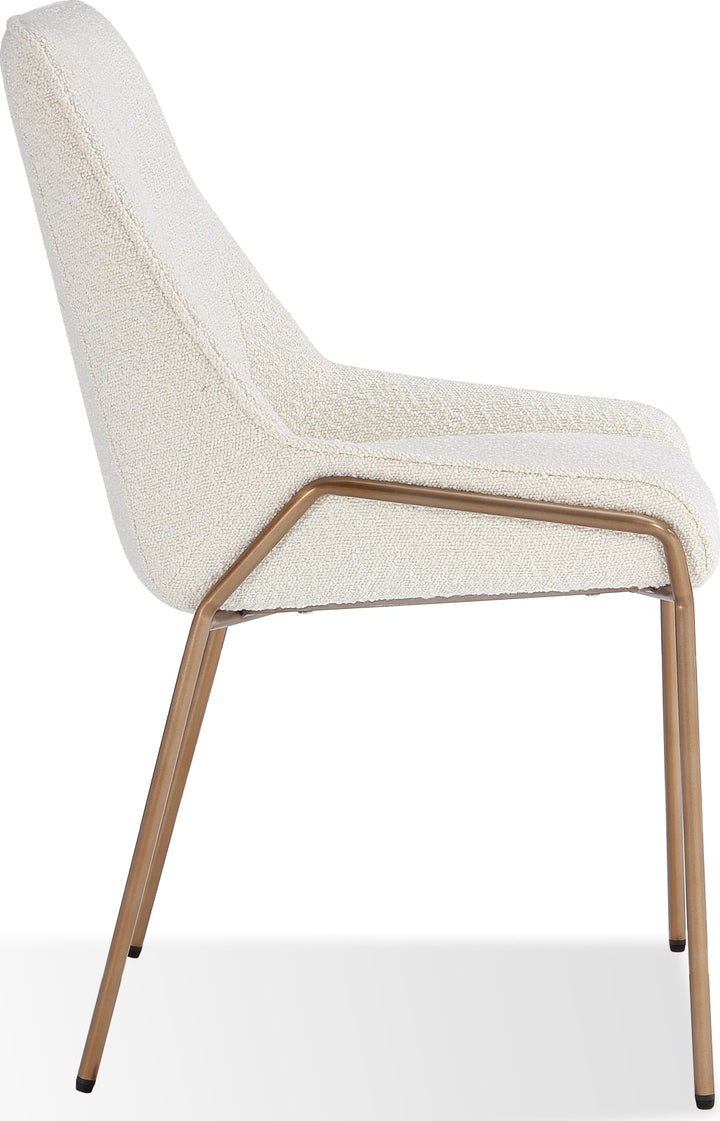 Cyrus Upholstered Dining Chair in Cottage Cheese Boucle and Brushed Bronze Metal – view 4