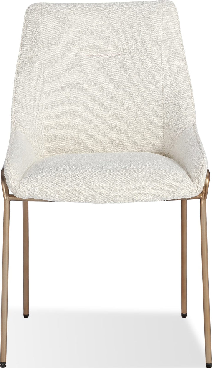 Cyrus Upholstered Dining Chair in Cottage Cheese Boucle and Brushed Bronze Metal – view 5