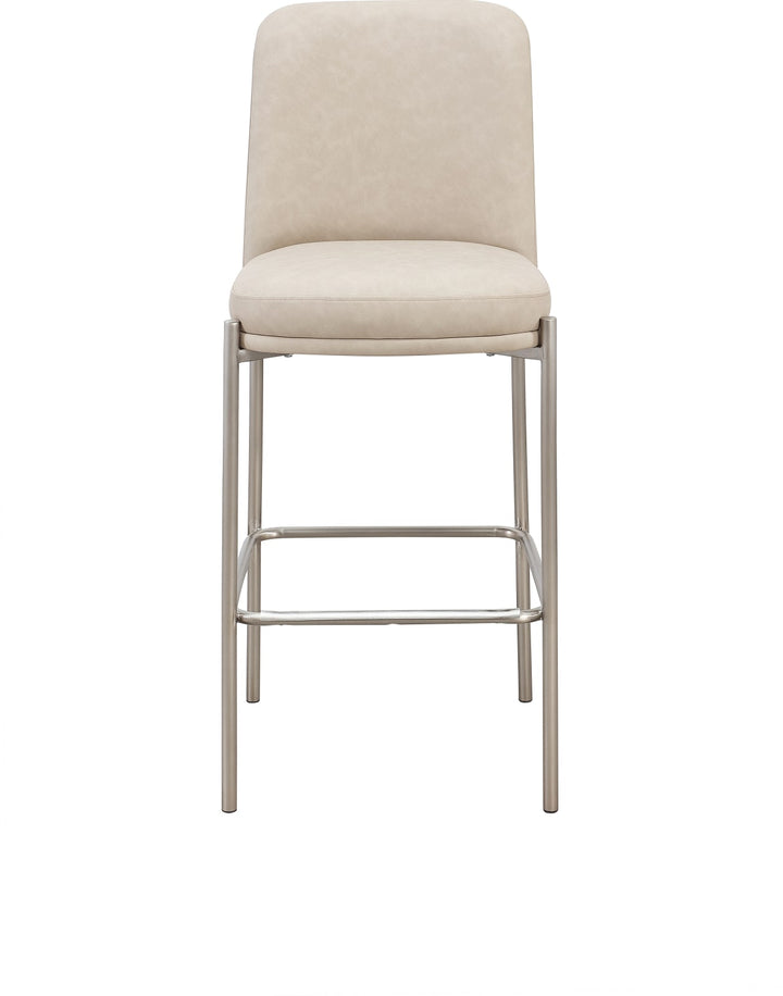 Dion Upholstered Bar Stool in Camel Synthetic Leather and Brushed Nickel Metal