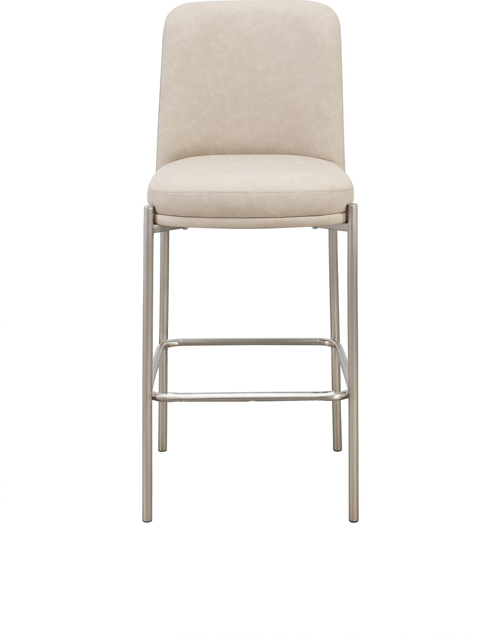 Dion Upholstered Bar Stool in Camel Synthetic Leather and Brushed Nickel Metal