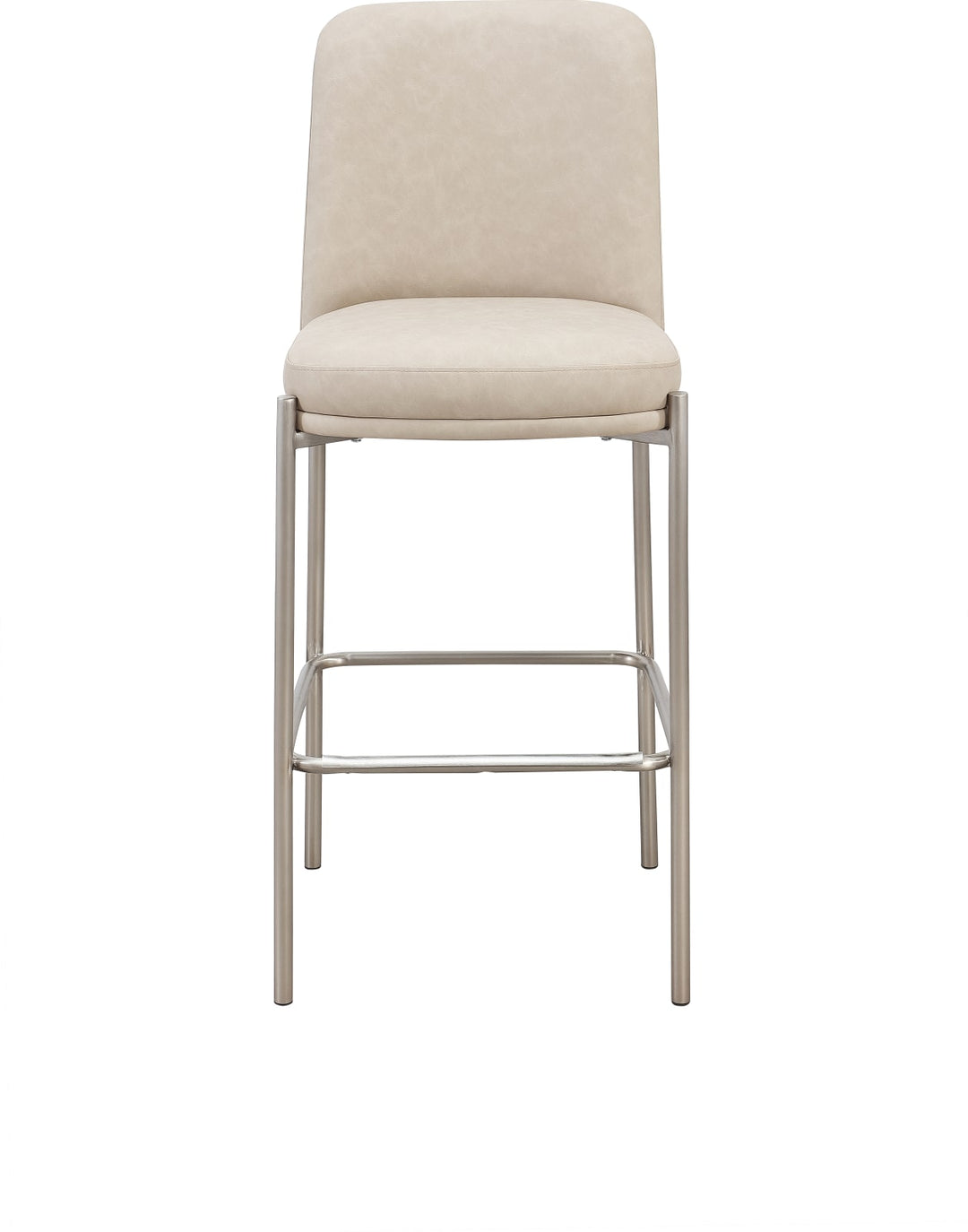 Dion Upholstered Bar Stool in Camel Synthetic Leather and Brushed Nickel Metal