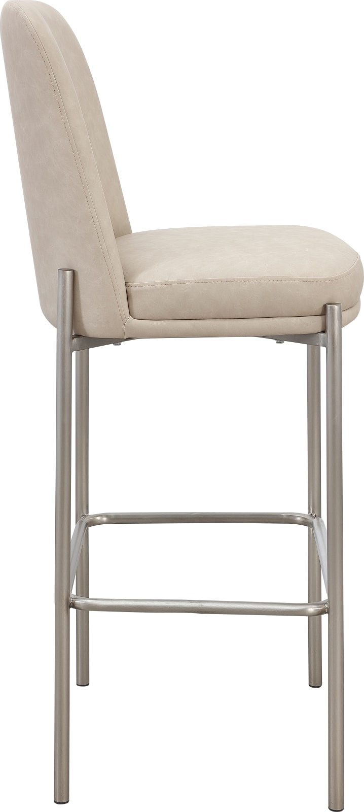 Dion Upholstered Bar Stool in Camel Synthetic Leather and Brushed Nickel Metal – view 3