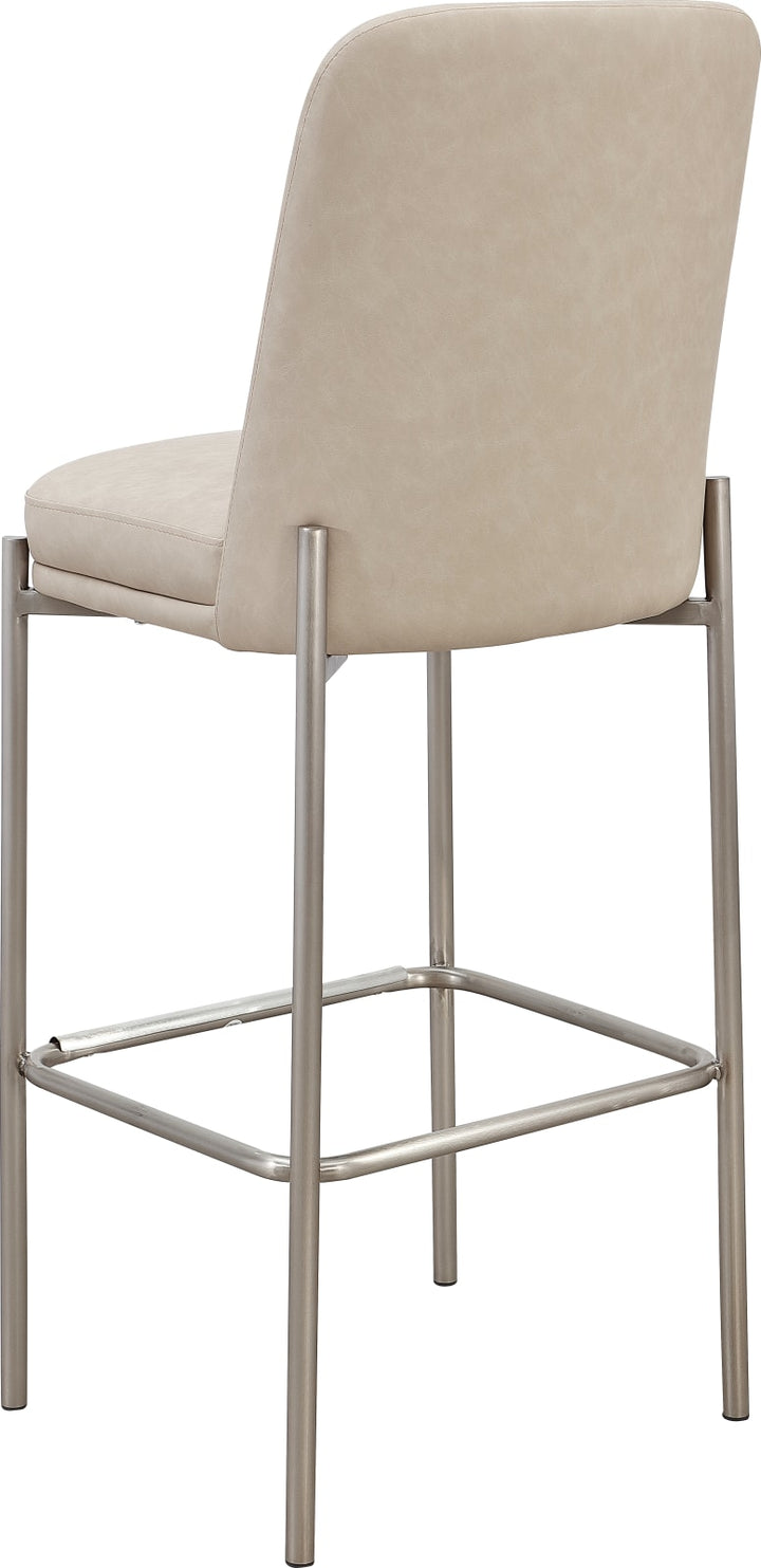 Dion Upholstered Bar Stool in Camel Synthetic Leather and Brushed Nickel Metal – view 4