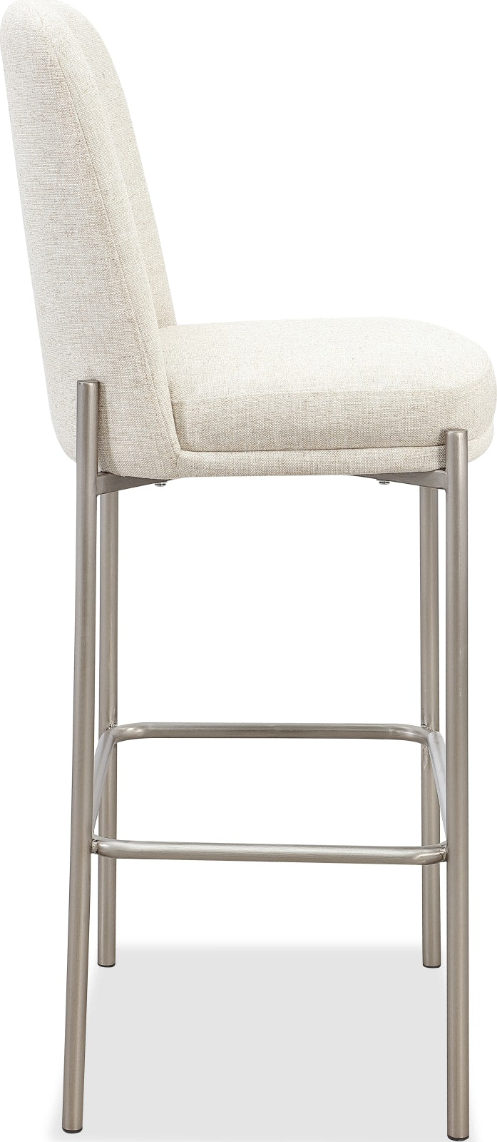 Dion Upholstered Bar Stool in Natural Light Linen and Brushed Nickel Metal – view 3