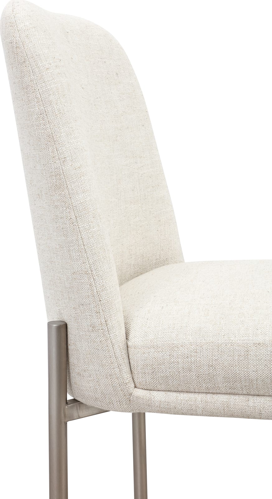 Dion Upholstered Bar Stool in Natural Light Linen and Brushed Nickel Metal – view 5