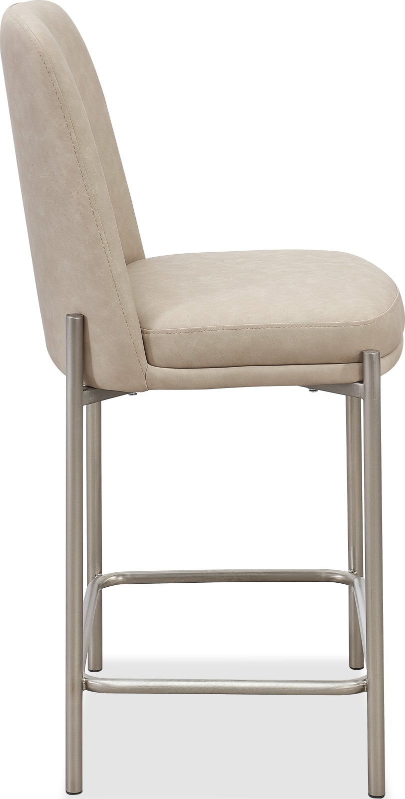 Dion Upholstered Counter Stool in Camel Synthetic Leather and Brushed Nickel Metal – view 3