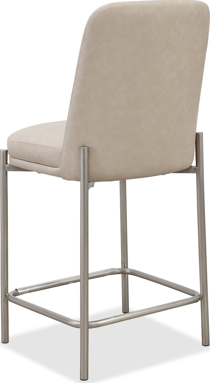 Dion Upholstered Counter Stool in Camel Synthetic Leather and Brushed Nickel Metal – view 4