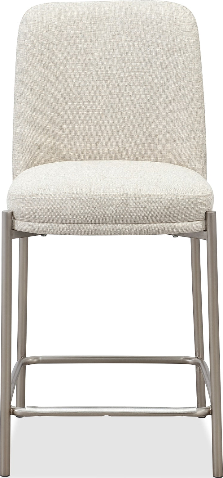 Dion Upholstered Counter Stool in Natural Light Linen and Brushed Nickel Metal