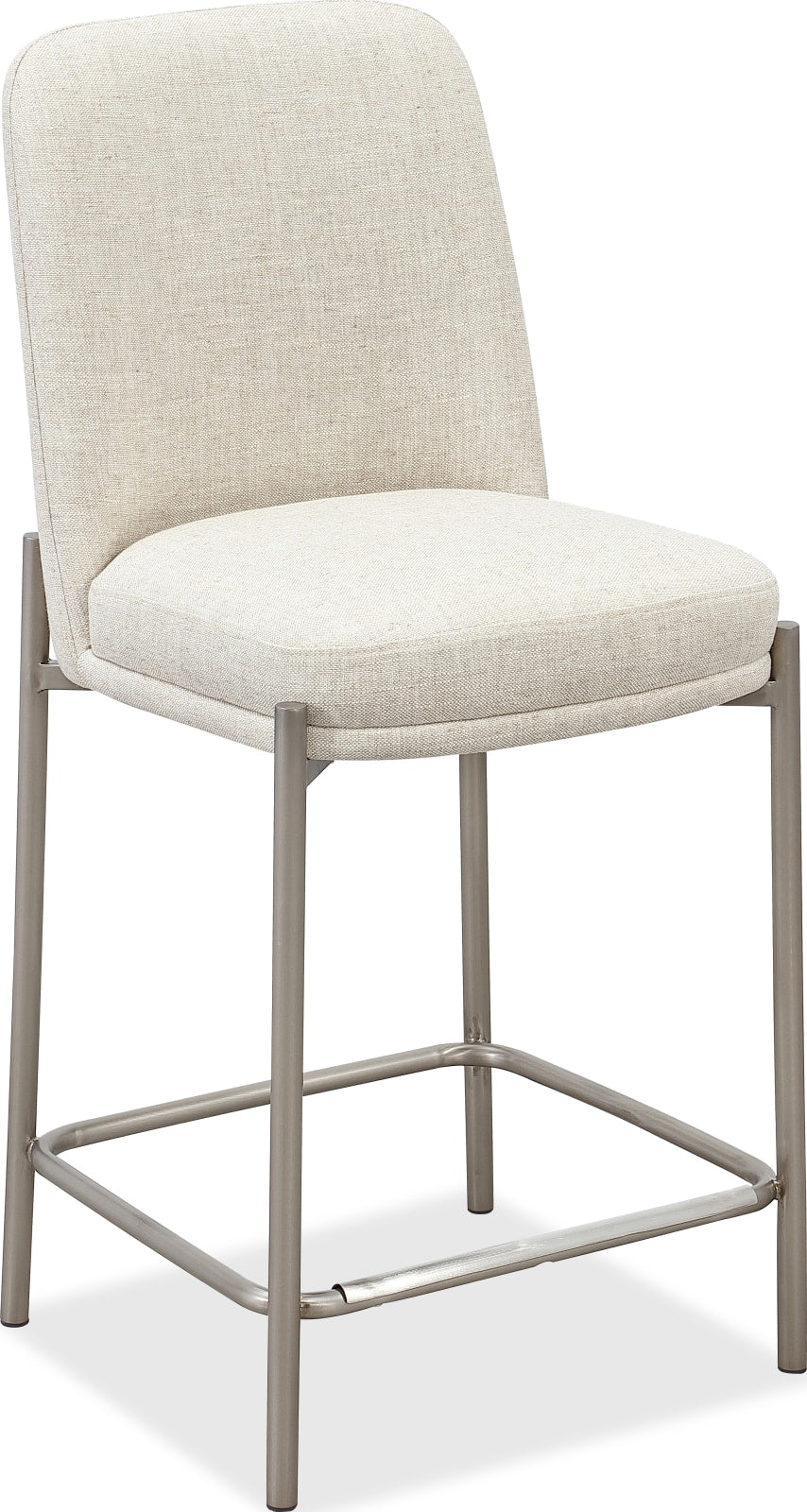 Dion Upholstered Counter Stool in Natural Light Linen and Brushed Nickel Metal – view 2