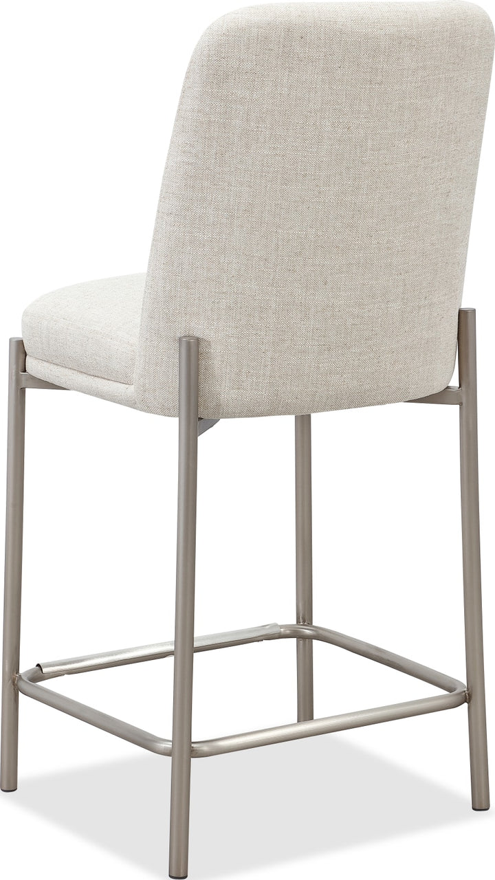 Dion Upholstered Counter Stool in Natural Light Linen and Brushed Nickel Metal – view 4