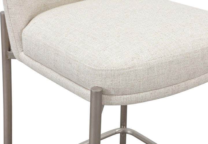 Dion Upholstered Counter Stool in Natural Light Linen and Brushed Nickel Metal – view 6