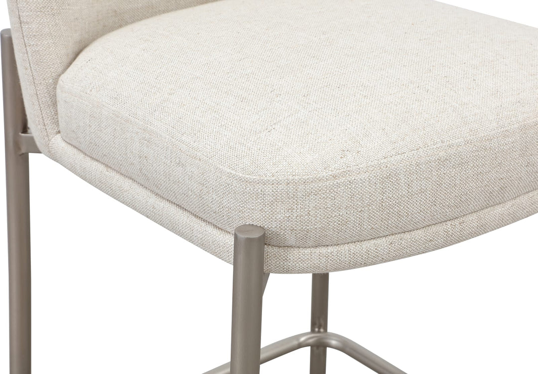 Dion Upholstered Counter Stool in Natural Light Linen and Brushed Nickel Metal – view 6
