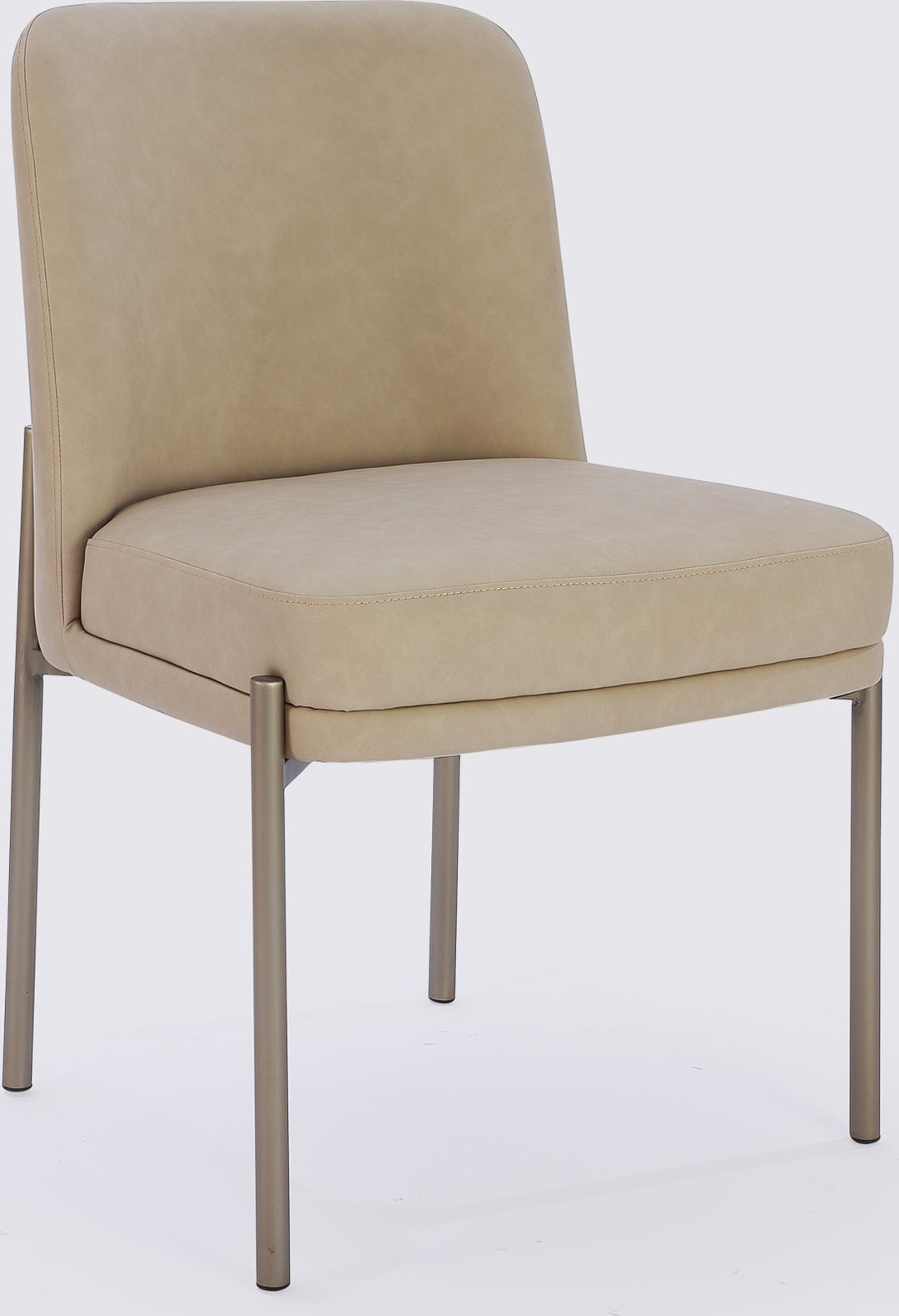 Dion Upholstered Dining Chair in Camel Synthetic Leather and Brushed Nickel Metal