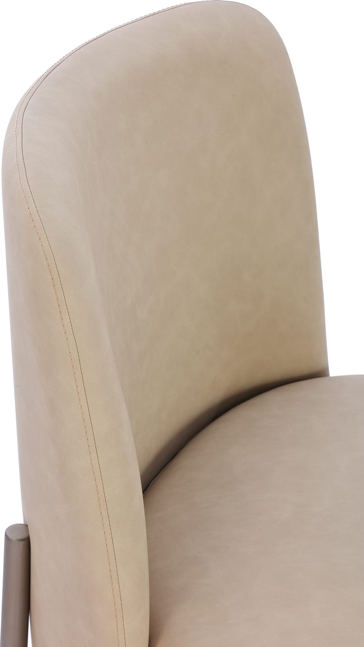 Dion Upholstered Dining Chair in Camel Synthetic Leather and Brushed Nickel Metal – view 3