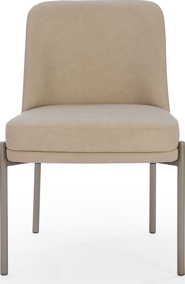 Dion Upholstered Dining Chair in Camel Synthetic Leather and Brushed Nickel Metal – view 4