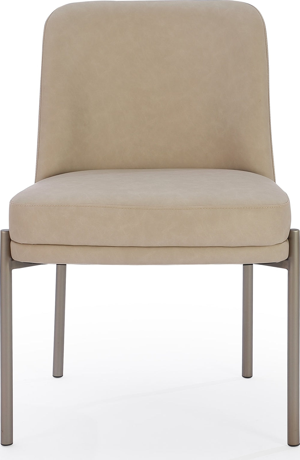 Dion Upholstered Dining Chair in Camel Synthetic Leather and Brushed Nickel Metal – view 4