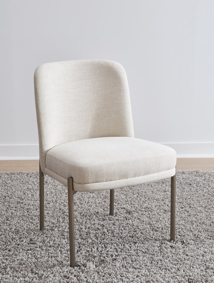 Dion Upholstered Dining Chair in Natural Light Linen and Brushed Nickel Metal