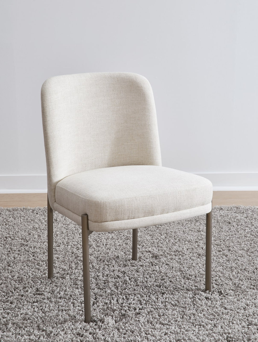 Dion Upholstered Dining Chair in Natural Light Linen and Brushed Nickel Metal