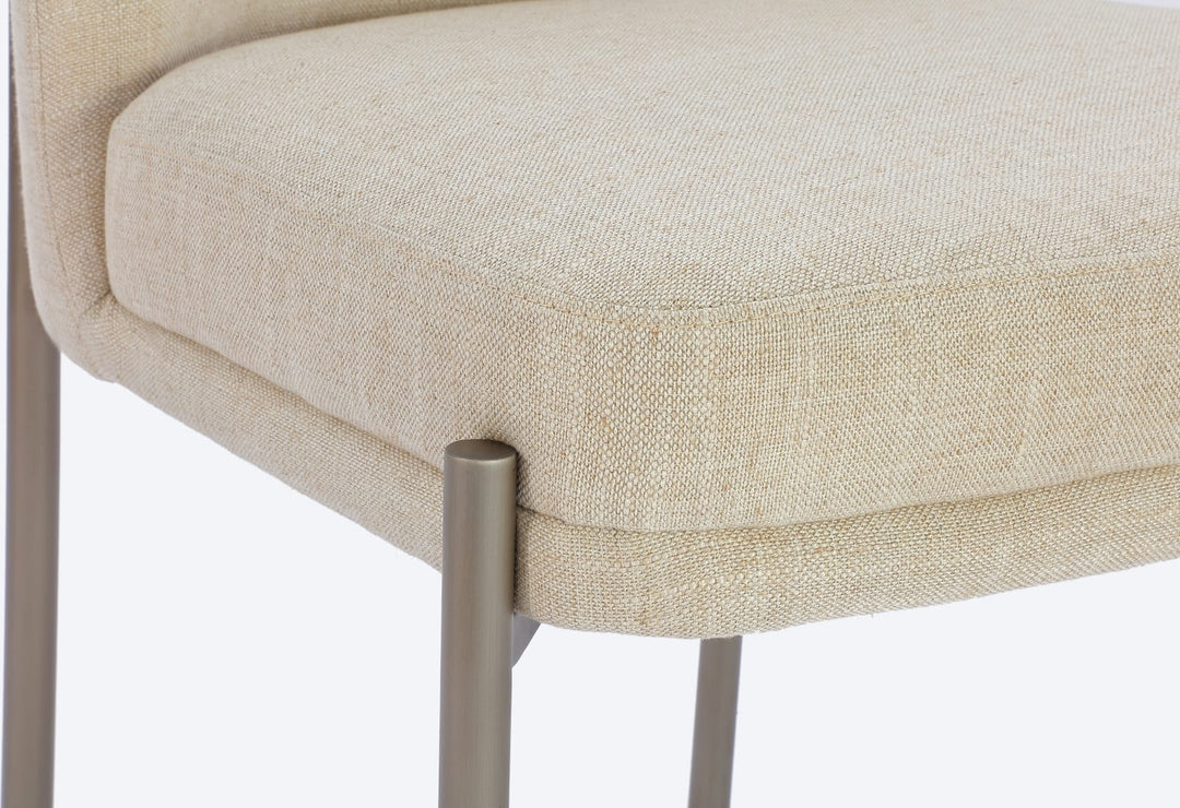 Dion Upholstered Dining Chair in Natural Light Linen and Brushed Nickel Metal – view 3