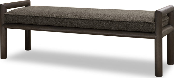 Dorsey Boucle Upholstered Wooden Bench in Basalt Grey and Pumpernickel – view 3