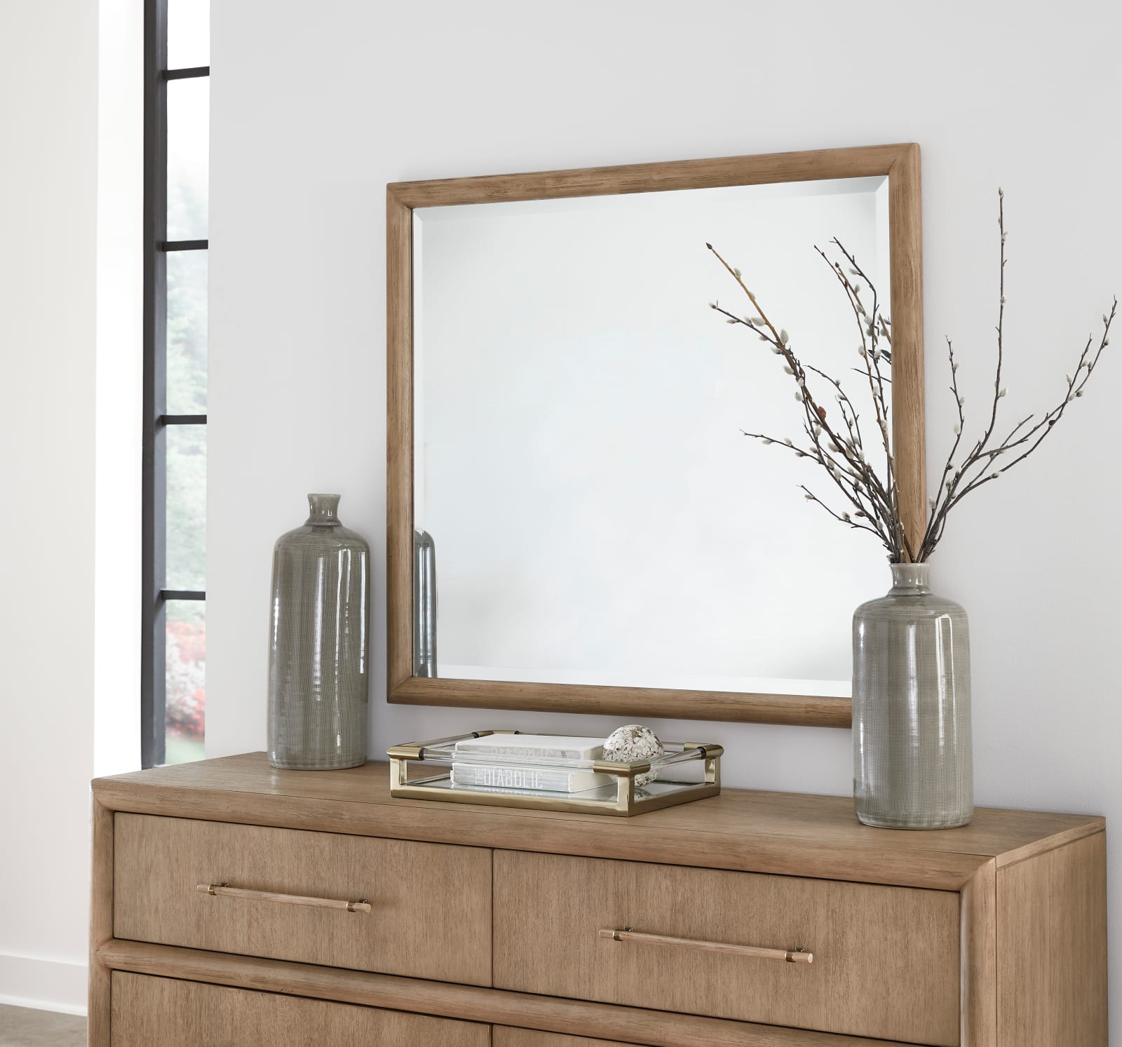 Dorsey Solid Wood and Glass Mirror in Granola