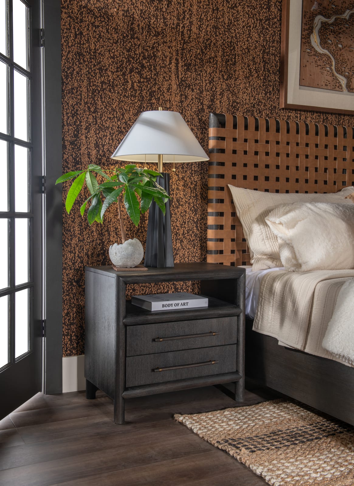 Dorsey Two Drawer USB-charging Nightstand in Basalt Grey