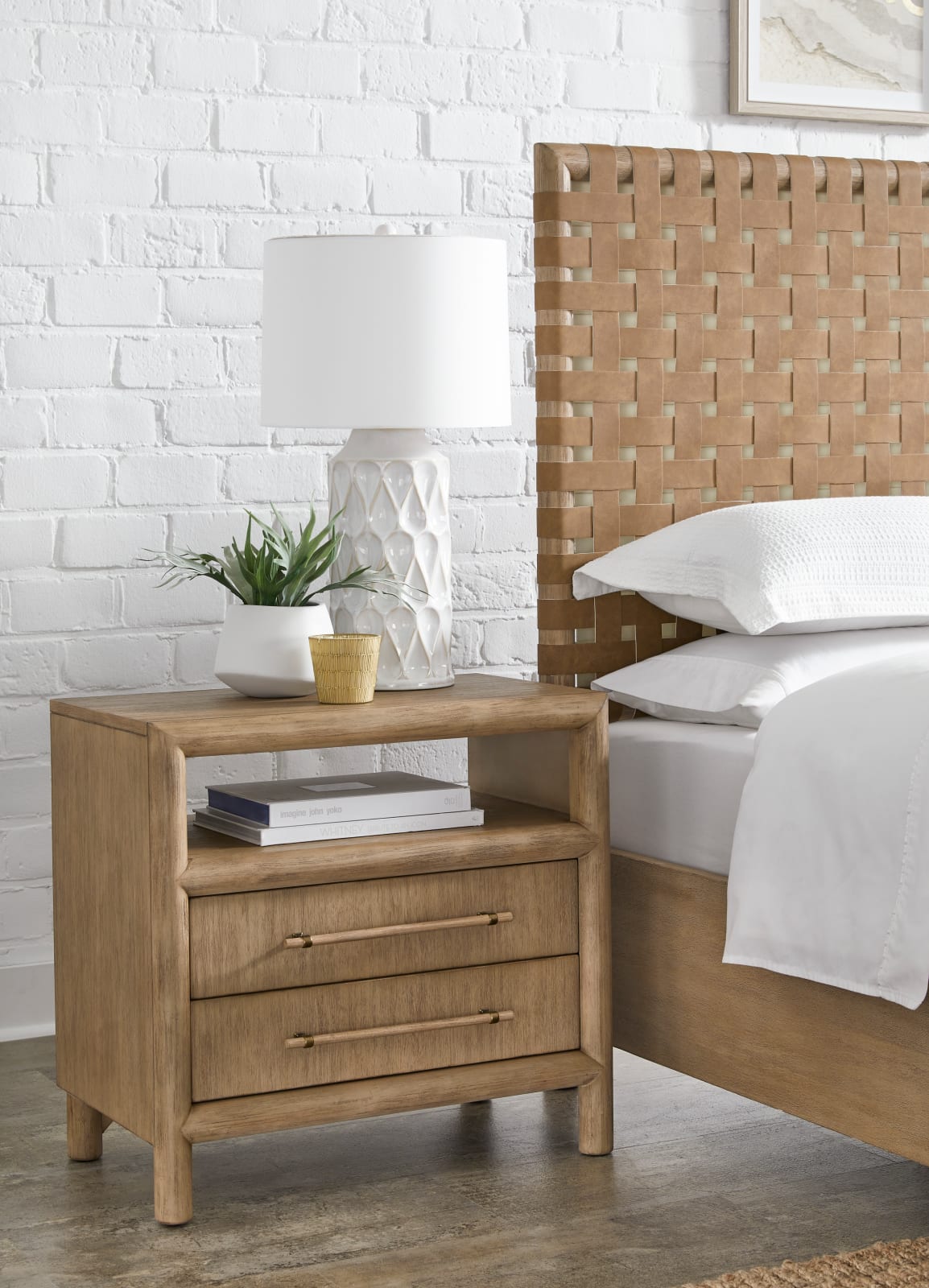 Dorsey Two Drawer USB-charging Nightstand in Granola