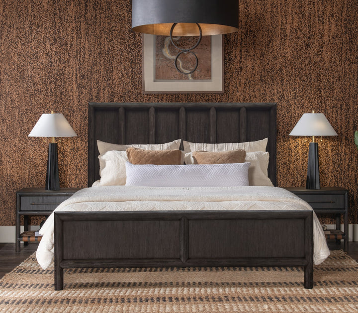 Dorsey California King-size Wooden Panel Bed in Basalt Grey