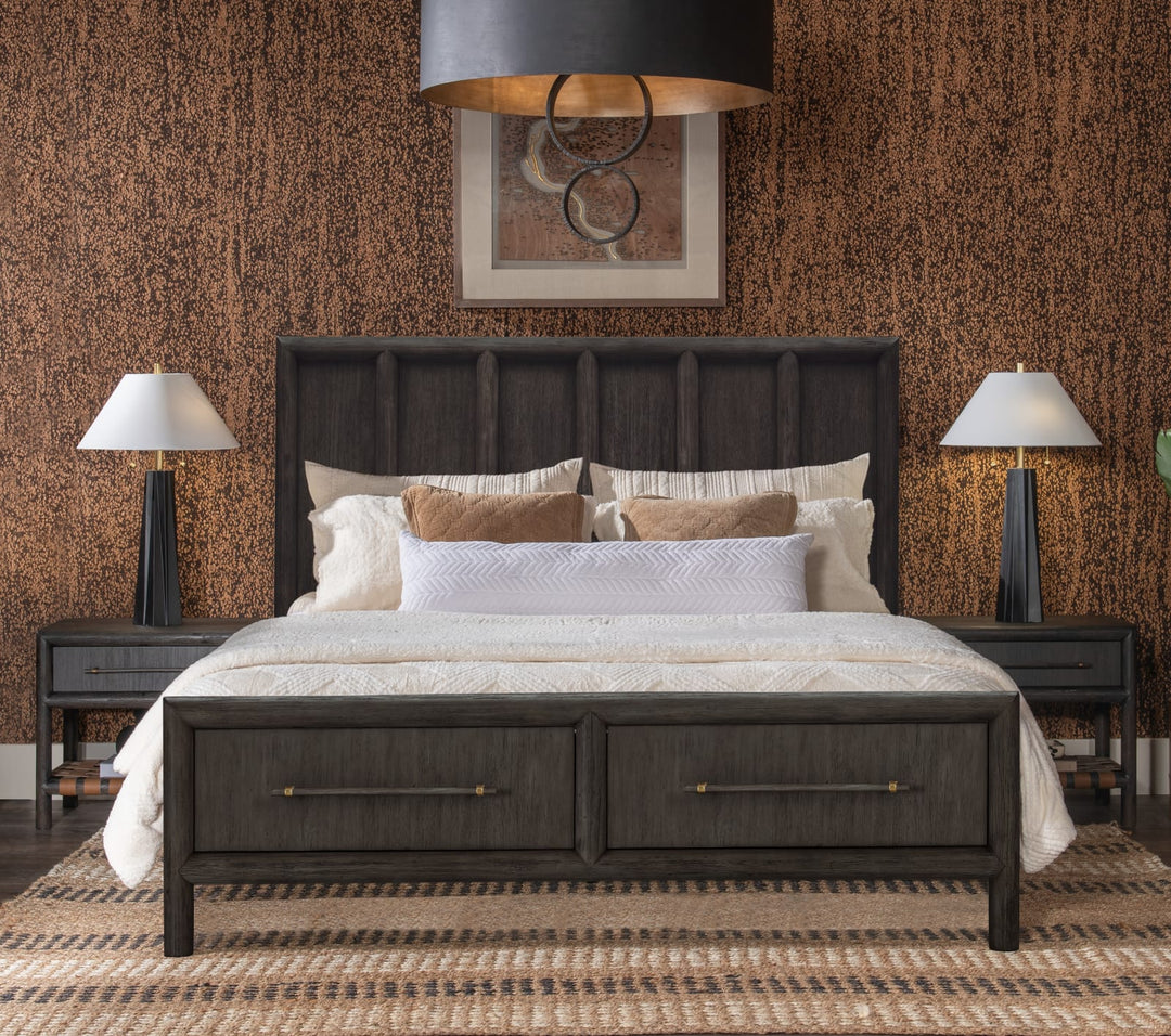 Dorsey California King-size Wooden Two Drawer Storage Bed in Basalt Grey