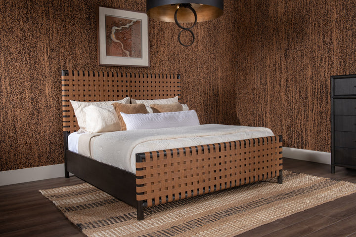 Dorsey California King-size Woven Panel Bed in Basalt Grey and Ginger