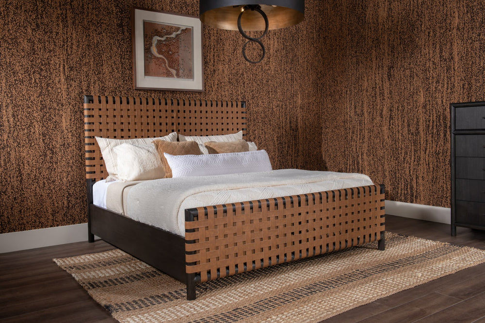 Dorsey California King-size Woven Panel Bed in Basalt Grey and Ginger