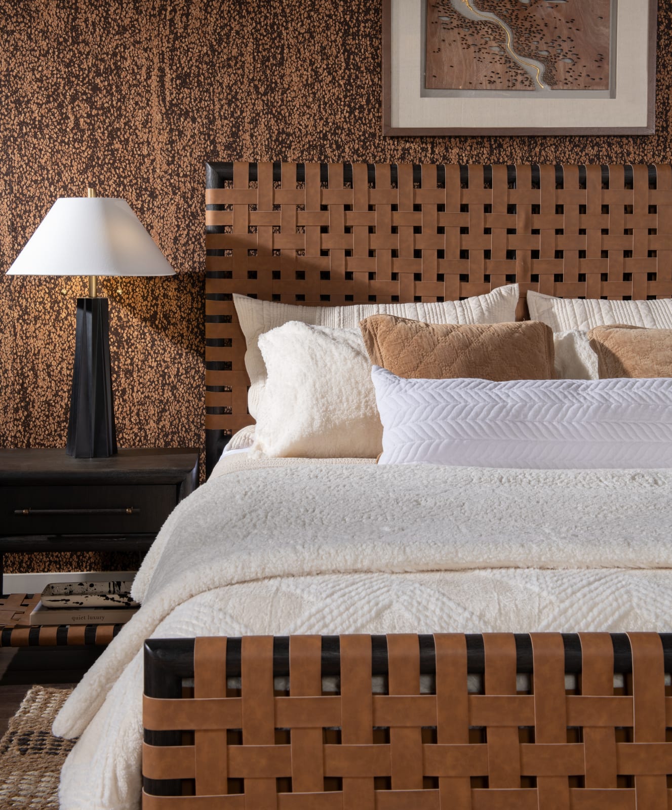 Dorsey Queen-size Woven Panel Bed in Basalt Grey and Ginger – view 2