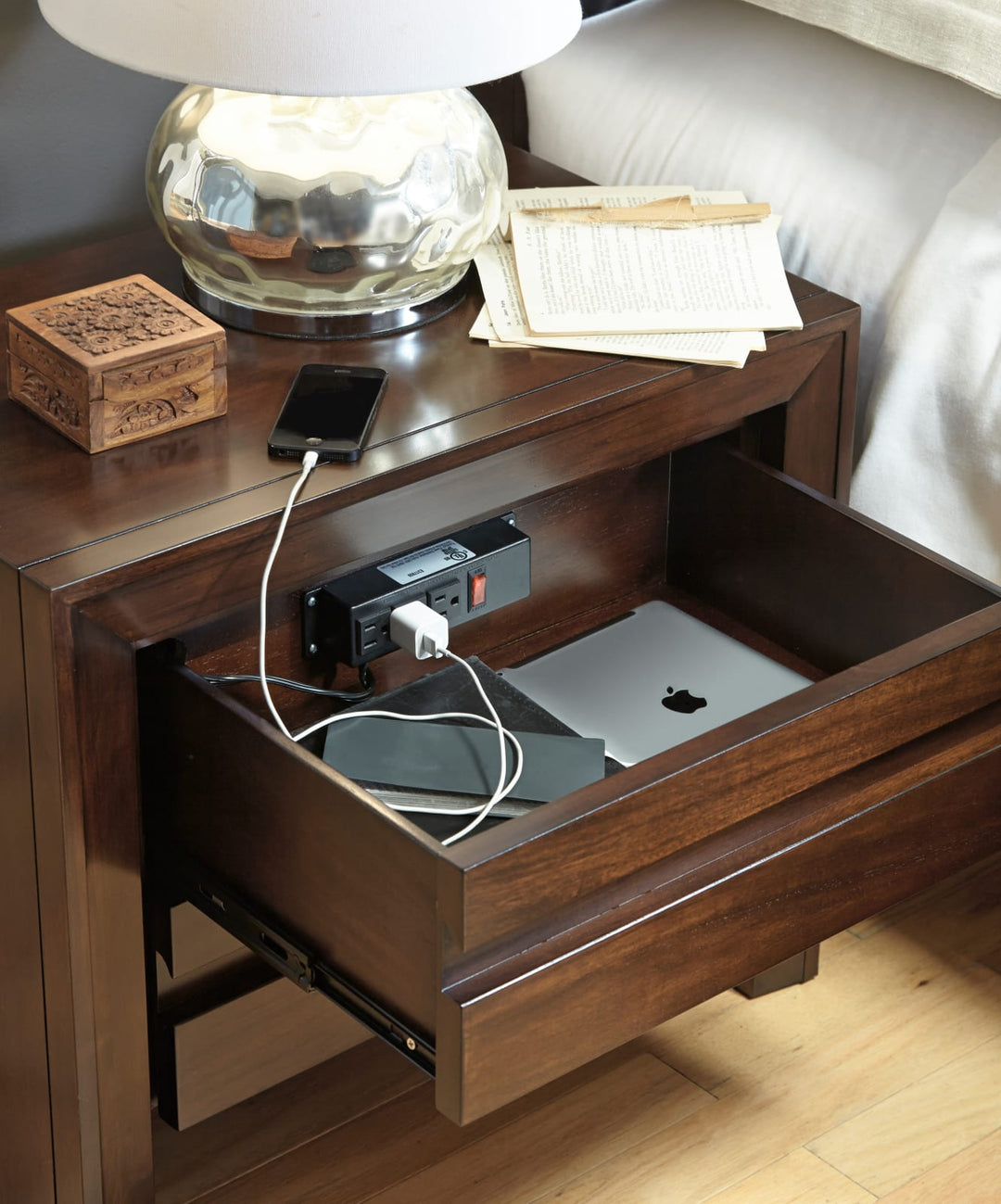 Element Charging Station Nightstand in Chocolate Brown – view 4