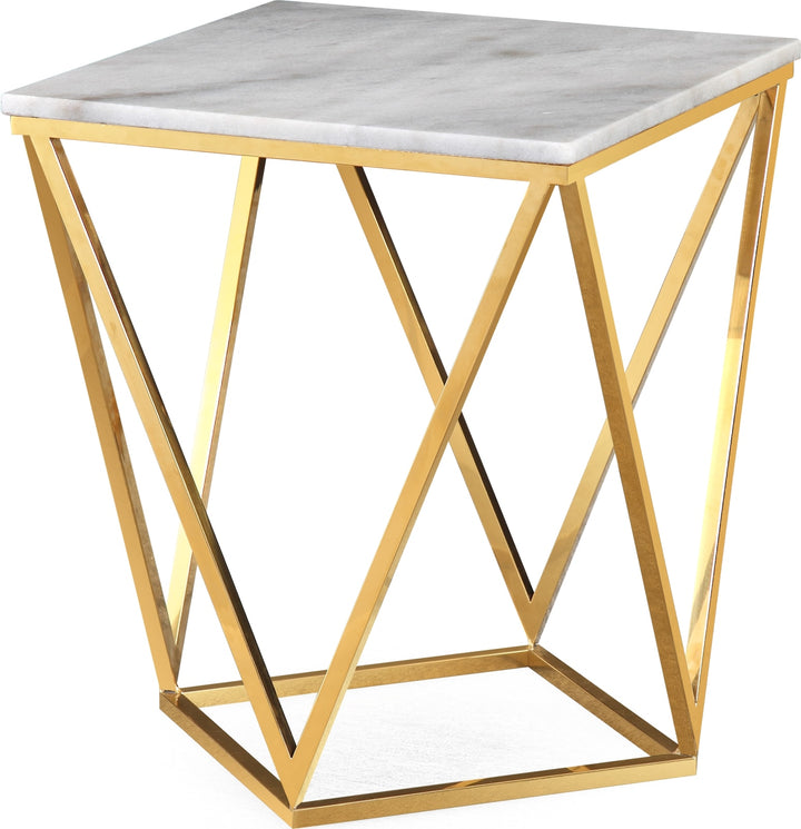 Eliza Square End Table in White Marble and Gold Polished Stainless Steel