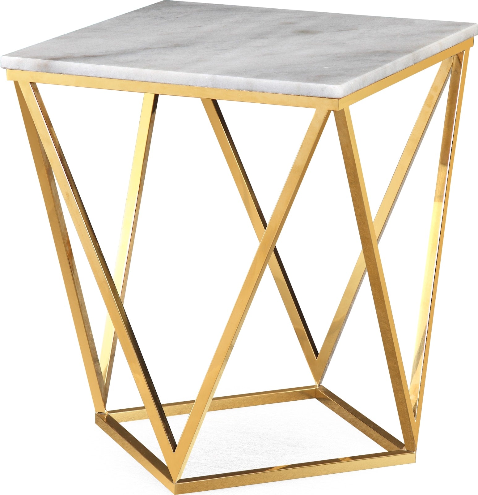 Eliza Square End Table in White Marble and Gold Polished Stainless Steel – view 2