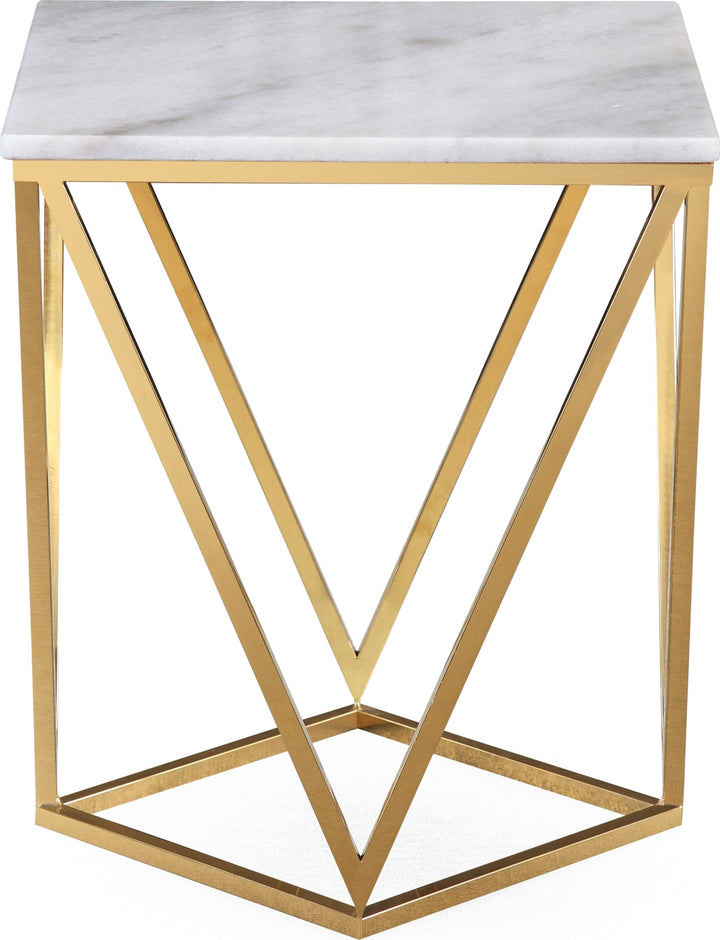 Eliza Square End Table in White Marble and Gold Polished Stainless Steel – view 3