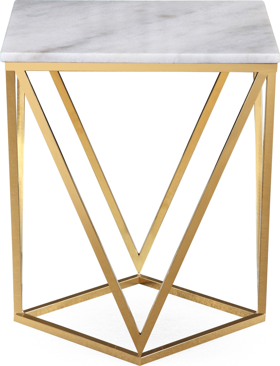 Eliza Square End Table in White Marble and Gold Polished Stainless Steel – view 3