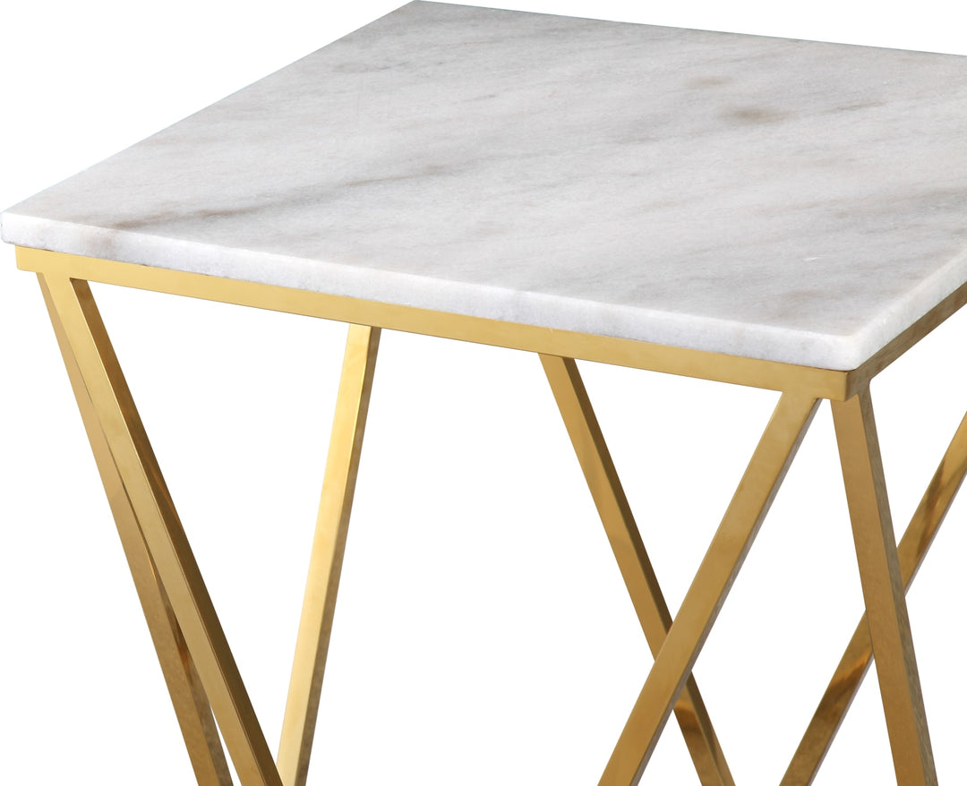 Eliza Square End Table in White Marble and Gold Polished Stainless Steel – view 4