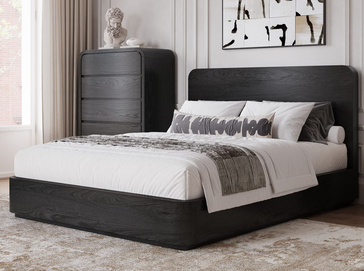 Elora Queen-Size Ash Wood Platform Bed in Jet