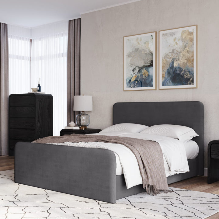 Elora California King-size Fully Upholstered Platform Bed in Charcoal Velvet