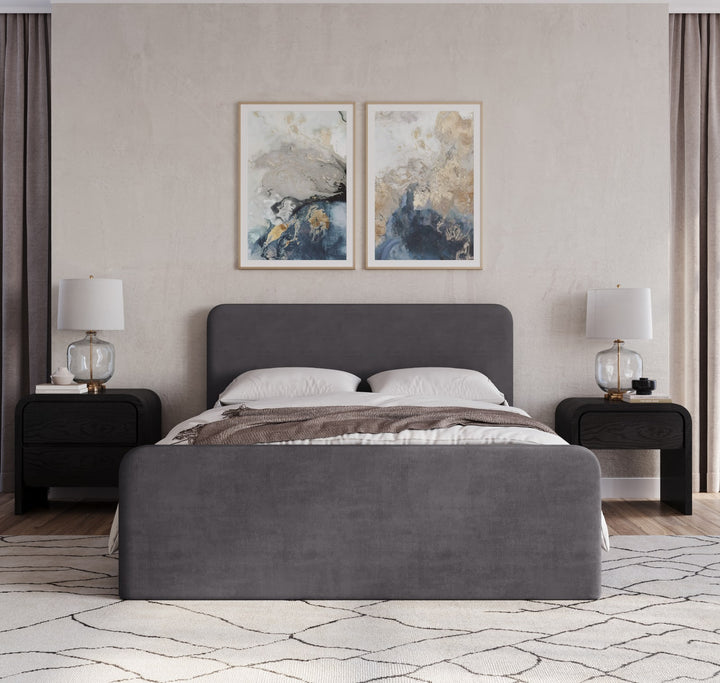 Elora California King-size Fully Upholstered Platform Bed in Charcoal Velvet – view 2