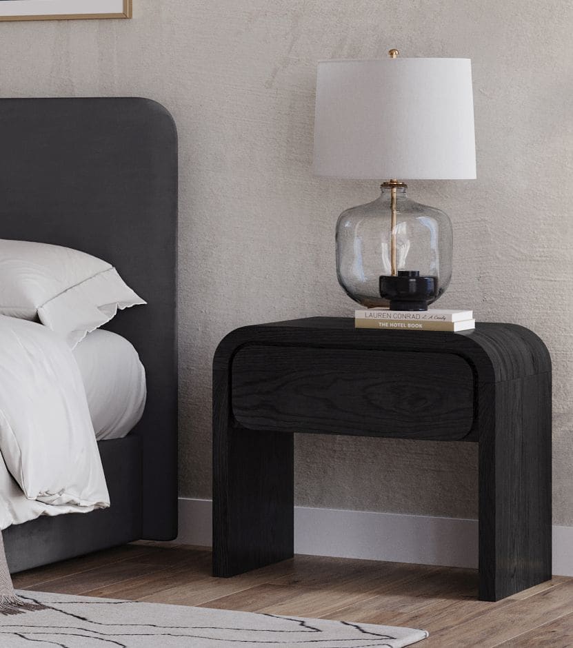 Elora One Drawer Nightstand in Jet Black Ash – view 2
