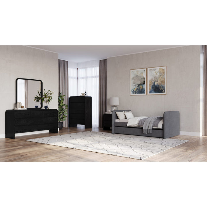 Modus Furniture Prrzj3 Elora Upholstered Daybed With Trundle In Charcoal Velvet